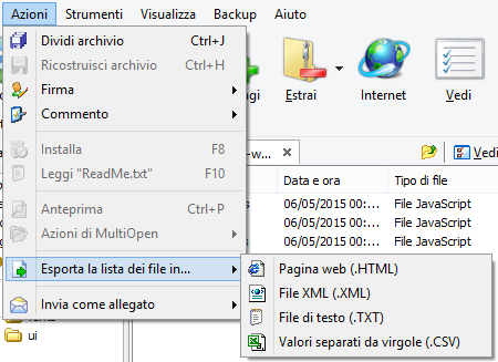The file list can be exported into several formats.