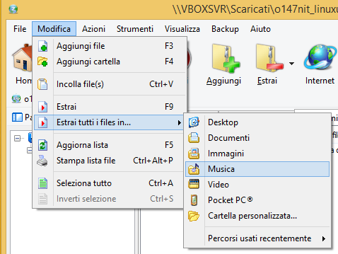The extraction menu allows you to extract files where you really need them.