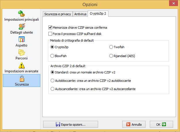 The CZIP options that will help you to make encrypted ZIP archives in CZIP format.